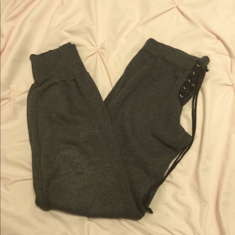 Girls lace up dark grey sweatpants